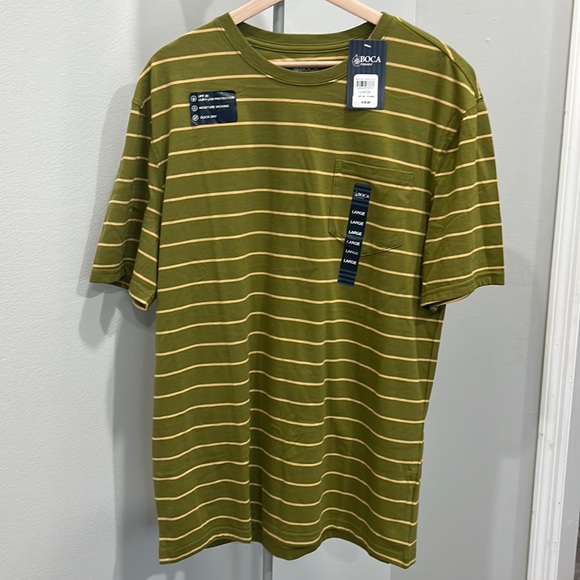 Mens Boca Classics Quick-Dry/UPF Protection Green Striped Pocket Shirt - NWT - Picture 4 of 8